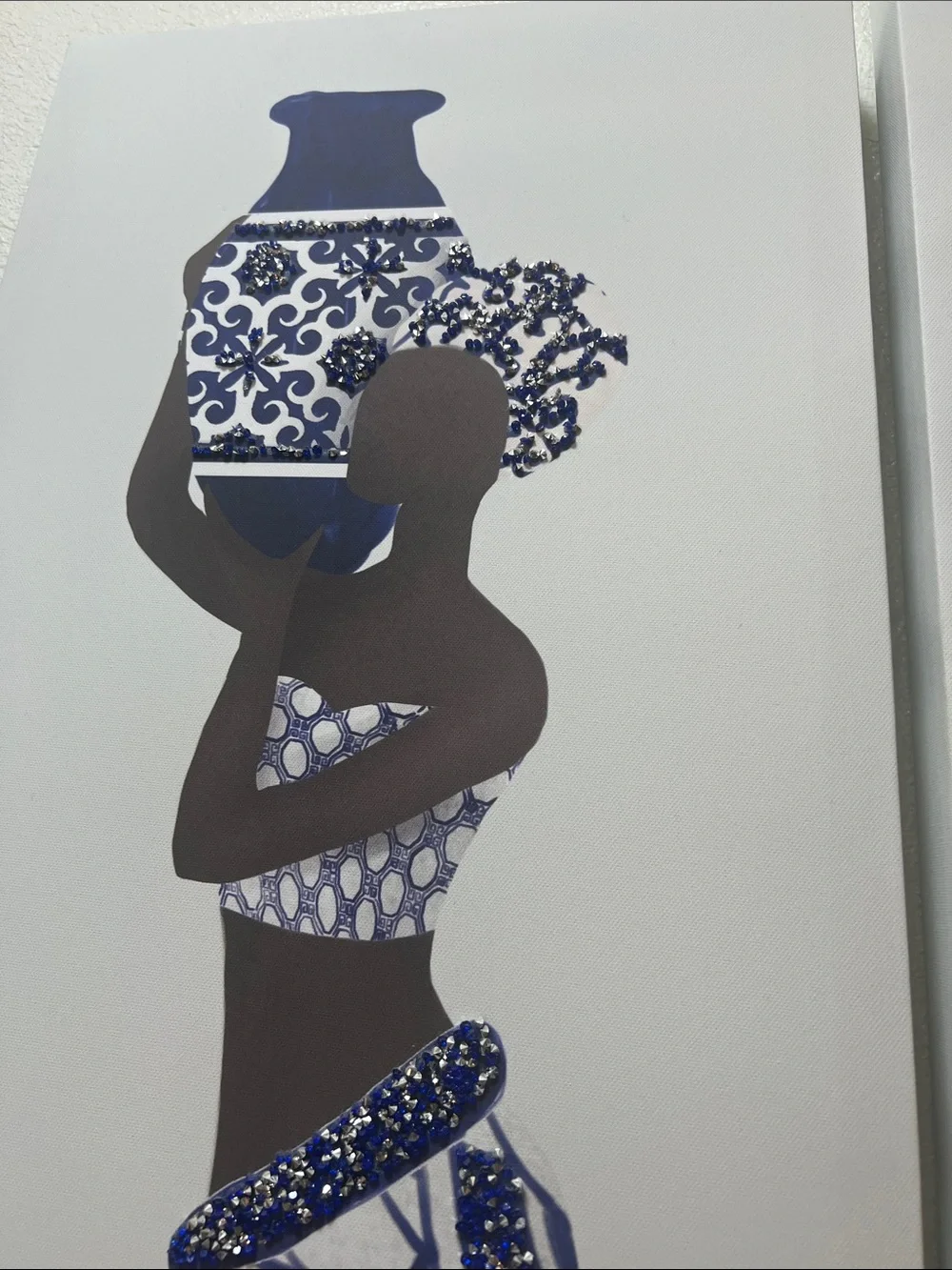 Navy and White African Silhouette Canvas Wall Art by